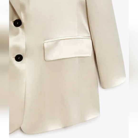 ZARA Oversized Satin Effect Blazer  Cream Size XS S M - Picture 8 of 9
